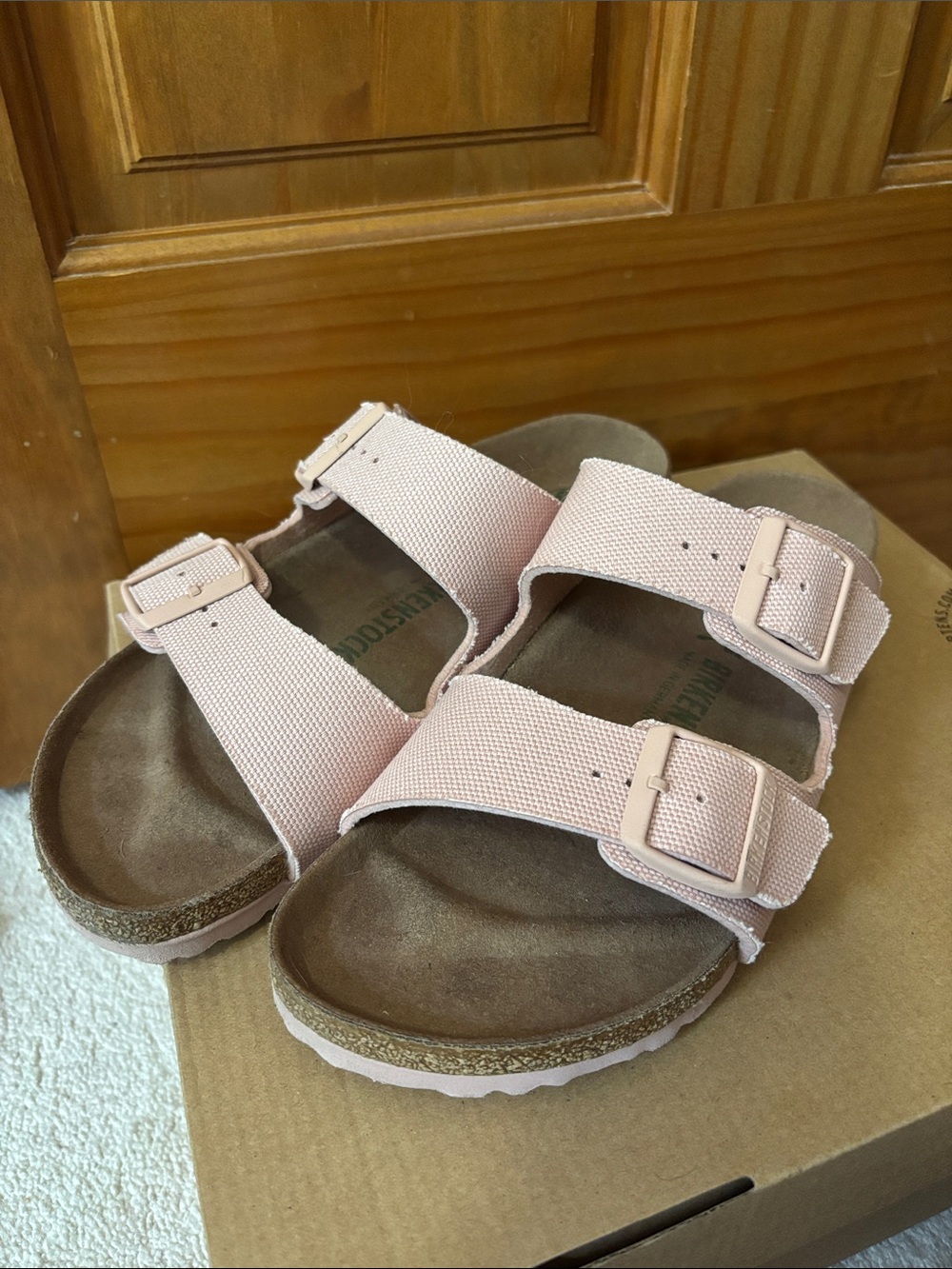Birkenstock Pink Dual-Strap Canvas Sandals